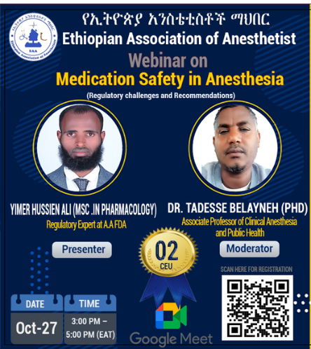 for Pressenting a webinar on Medication Safety in Anesthesia